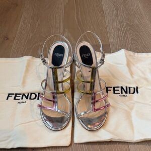 Fendi Silver and Multicolor Strappy Heels